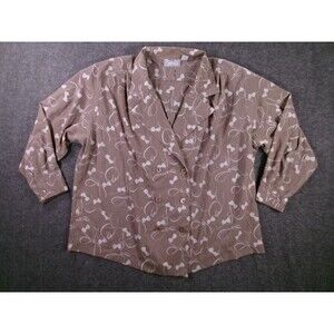 Estrada Blouse Womens 20 Brown Bow Print Long Sleeve Button Up Collar Polka